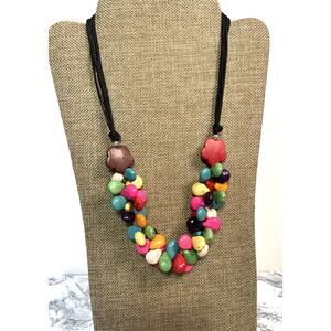 Vintage Candy Colored Bead 80's Core Necklace with Toggle Clasp
